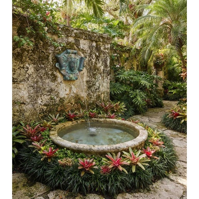 Verdigris Vintage Classical Bronze & Polychrome Water Fountain Mask For Sale - Image 8 of 12