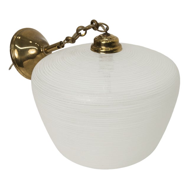 Italian Chandelier in Ribbed Glass and Brass, 1960s For Sale