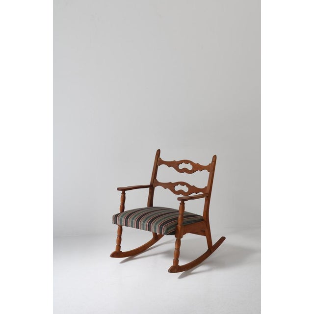 Modern Danish Rocking Chair in Oak & Wool Fabric by Henry Kjærnulff, 1950s For Sale - Image 3 of 18