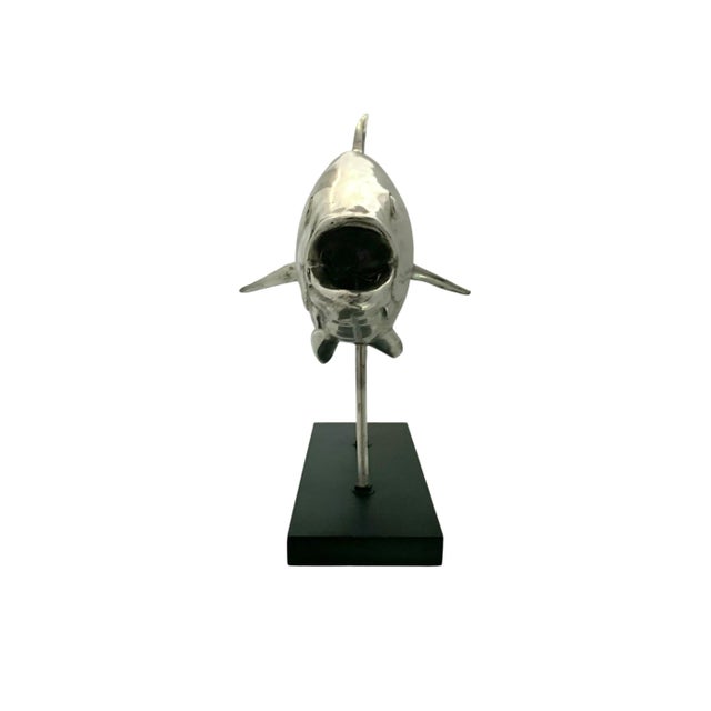 Late 20th Century Fish Sculpture Silver Color Tuna Statue on Base Coastal Nautical Decor For Sale In Tulsa - Image 6 of 8