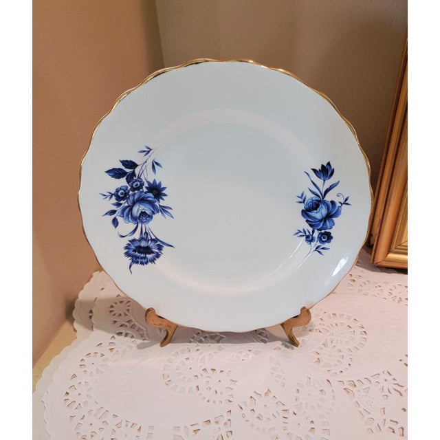 English Vintage Elizabethan Bread or Dessert Plate, Fine Bone China by Taylor & Kent England, Blue Roses and White English Porcelain Dishes, 7", Set of 4 For Sale - Image 3 of 8