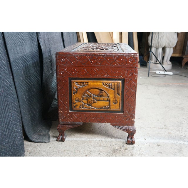 Mid Century Chinese Carved Elm Trunk Hope Chest Coffee Table Camphor Chinoiserie For Sale - Image 16 of 18