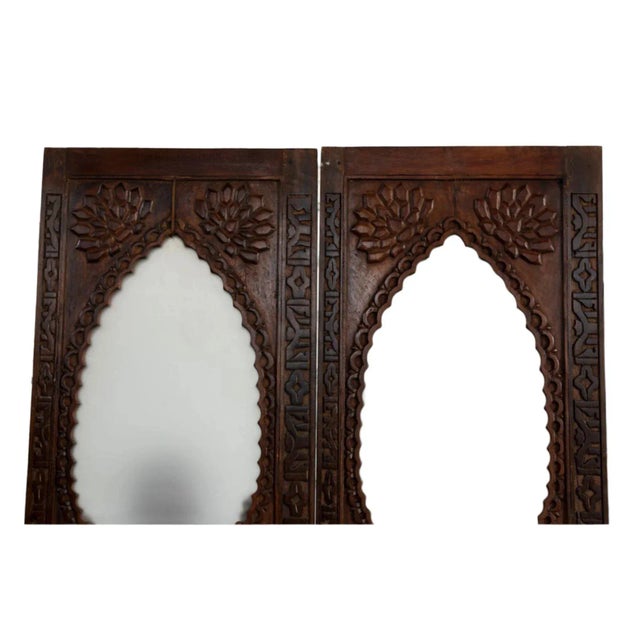 Vintage Arched Carved Wood Doors With Smoked Glass - A Pair, 96x48 For Sale - Image 4 of 10