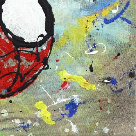 Textile Nobody Wears Red Forever - Original Contemporary Superhero Pop Art Acrylic and Oil Stick Painting on Canvas For Sale - Image 7 of 9