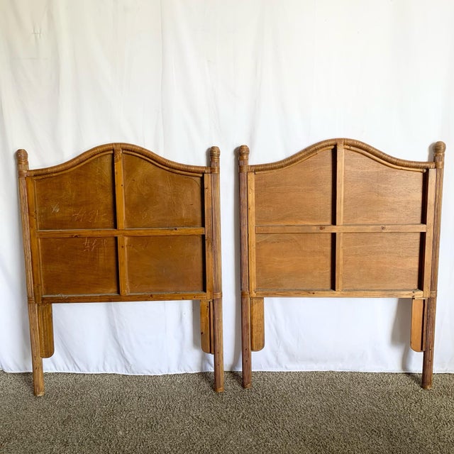 Boho Chic Boho Chic Reed and Wicker Twin Headboards - A Pair For Sale - Image 3 of 7