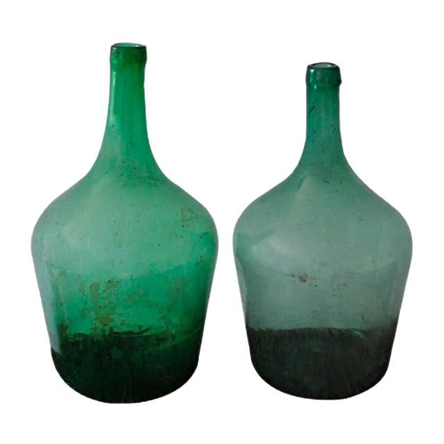 Hungarian Green Wine Bottles, 1960s, Set of 2 For Sale