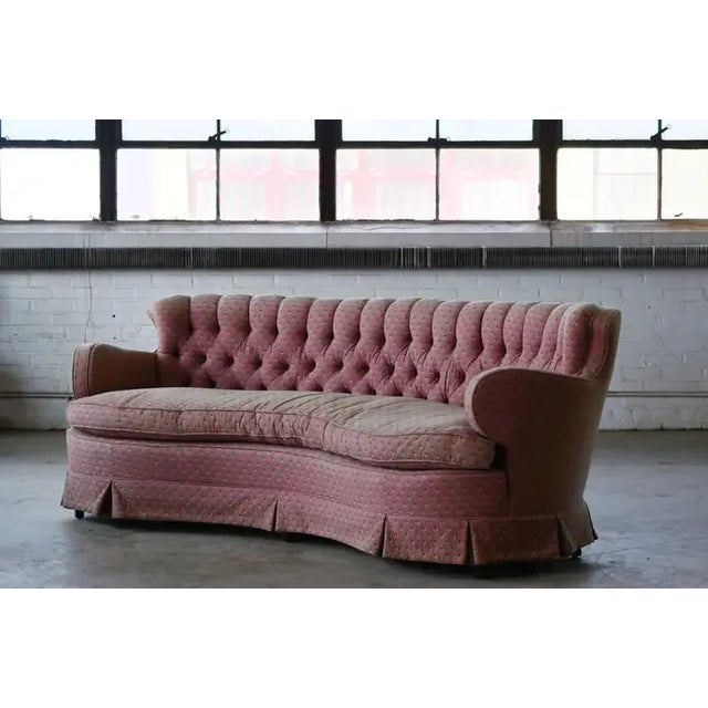 Beautiful super stylish curved sofa. Made in the US probably in the 1940's maybe early 1950's. Designer and maker unknown....
