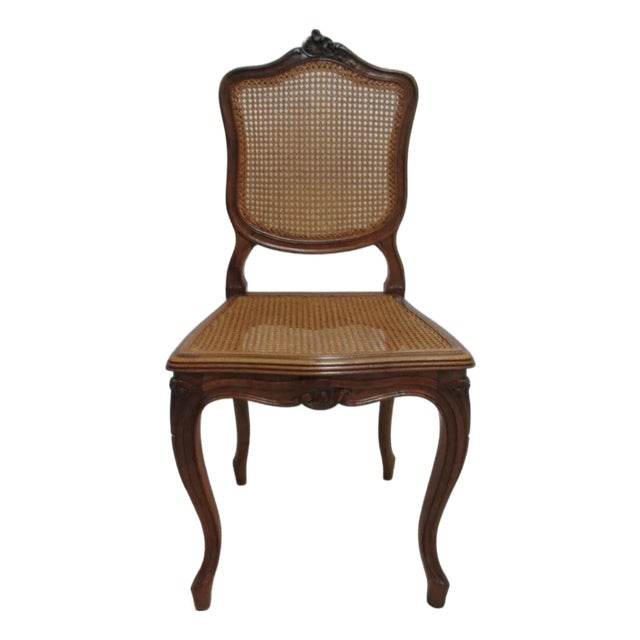 Antique Quality French Country Carved Cane Vanity Armchair Petite For Sale