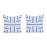 Palm Orleans Delft Blue Mitered Stripe Euro Pillow Shams- Set of 2 For Sale