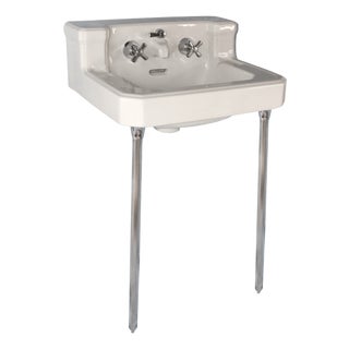 Vintage "Standard" Porcelain Integral Spout Shelfback Wall-Hung Bathroom Sink With Legs For Sale