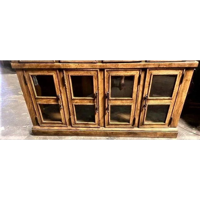 Late 20th Century Southwestern Style Oak Breakfront China Cabinet For Sale - Image 4 of 12