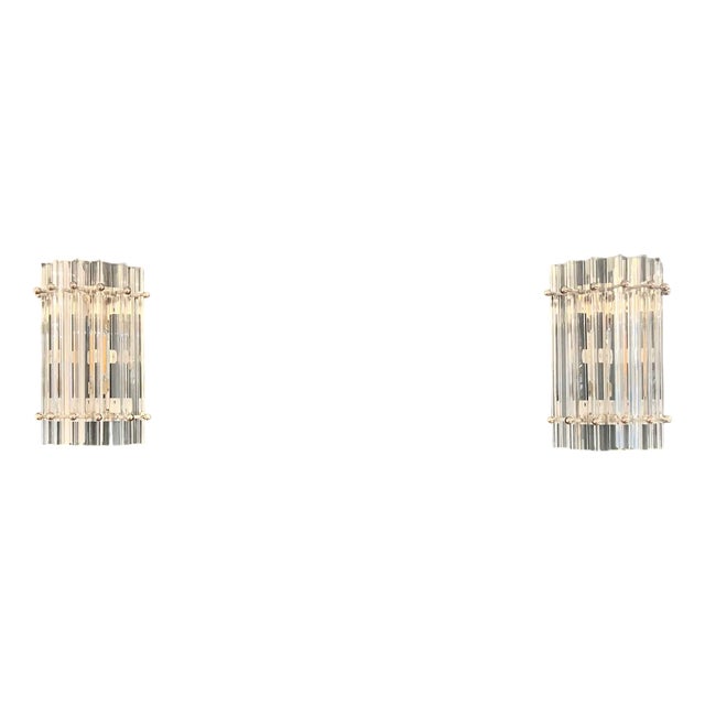 Vintage Murano Wall Sconces in Clear Triedri, 1990s, Set of 2 For Sale