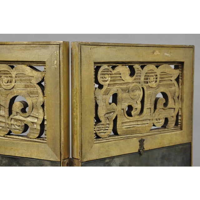 Antique Chinoiserie Oriental Eglomise Antiqued Mirror Glass 3 Panel Room Screen For Sale - Image 11 of 18