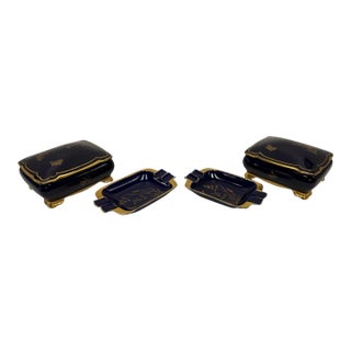 Vintage Lindner Kueps Bavaria Cobalt Blue & 22k Gold Butterfly Porcelain Vanity Set - 4 Pieces For Sale