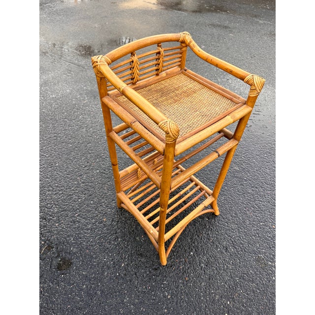 Mid-Century Modern 1960s Mid Century Rattan & Wicker Three Tier Stand Rack For Sale - Image 3 of 5