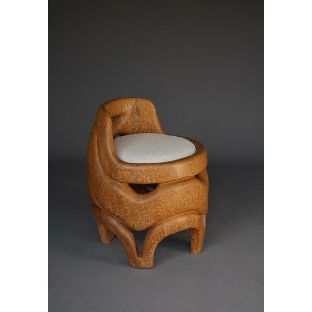 Hand-Carved Palm Wood Side Chair, 1970s For Sale - Image 3 of 10