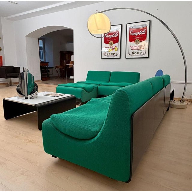 Exceptional large, modular space age design seating arrangement ‚orbis‘ by luigi colani for cor in original green fabric...