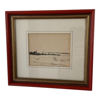 Mid 20th Century Helen Schepens Kraus Original Ink Seascape Drawing, Framed For Sale