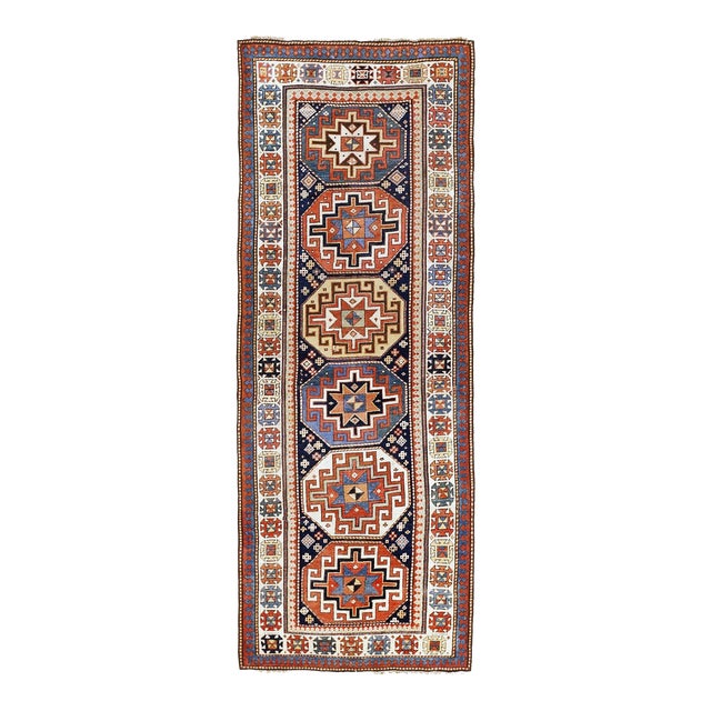 Antique Caucasian Runner Rug. 3'6"x 9'4" For Sale