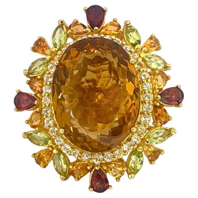 Bochic "Orient" Vintage Citrine, Peridot & Rhodolite Ring Set In 18K Gold & Silver For Sale - Image 15 of 18