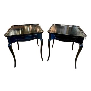 Pair of Vintage French Black Lacquered Side Tables For Sale