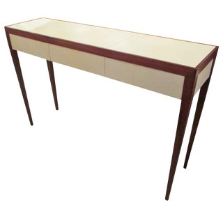 Bespoke Parchment and Mahogany Console With Three Drawers For Sale