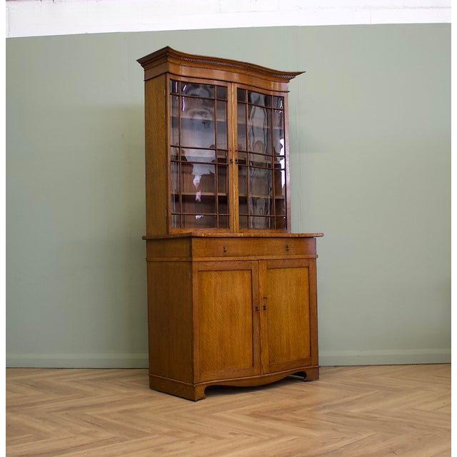 Mid-Century Modern Vintage Georgian Style Glazed Oak Bookcase, 1930s For Sale - Image 3 of 11