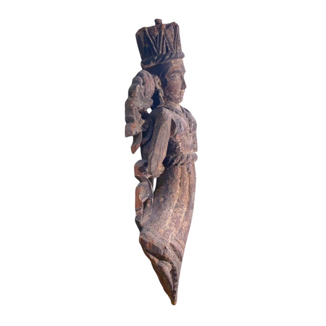 Antique Indonesian Crowned Angel Wood Sculpture For Sale - Image 11 of 11
