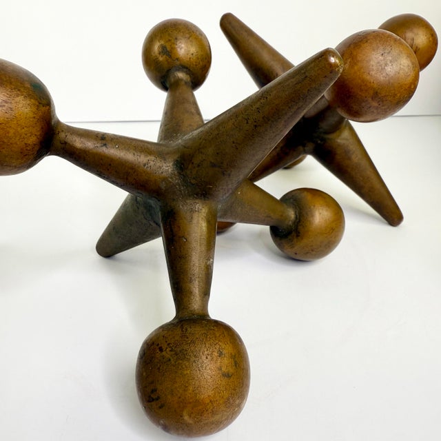 Bill Curry & Design Line 2 1960s Mid Century Modern Jax Jacks Brass Metal Sculpture Bookends MCM For Sale - Image 4 of 8