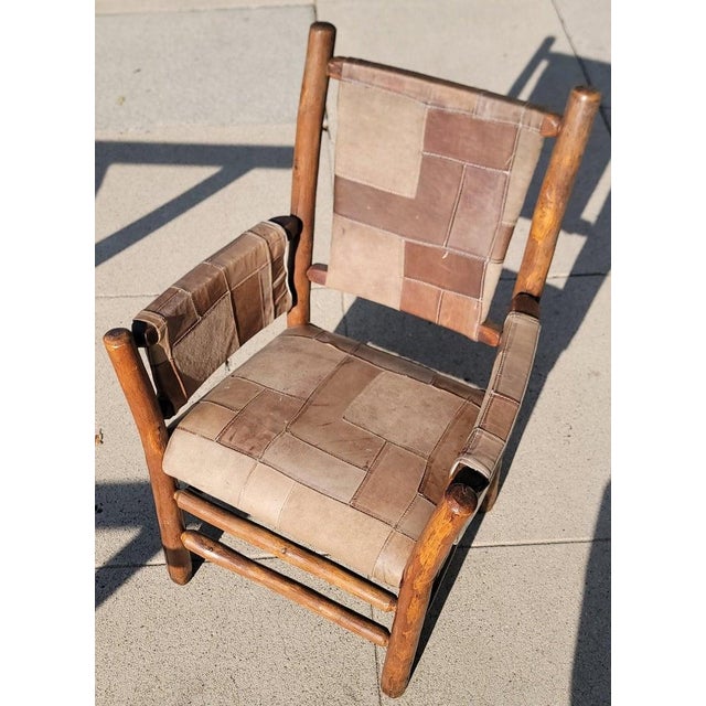 Early 20th Century Old Hickory Arm Chairs With Patchwork Leather - Set of Four For Sale In Los Angeles - Image 6 of 11