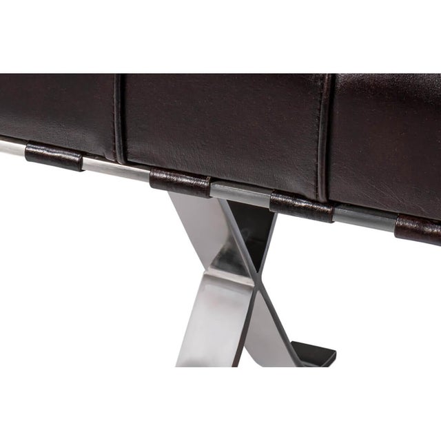 Brown Mid Century Modern Style Leather Bench For Sale - Image 9 of 12