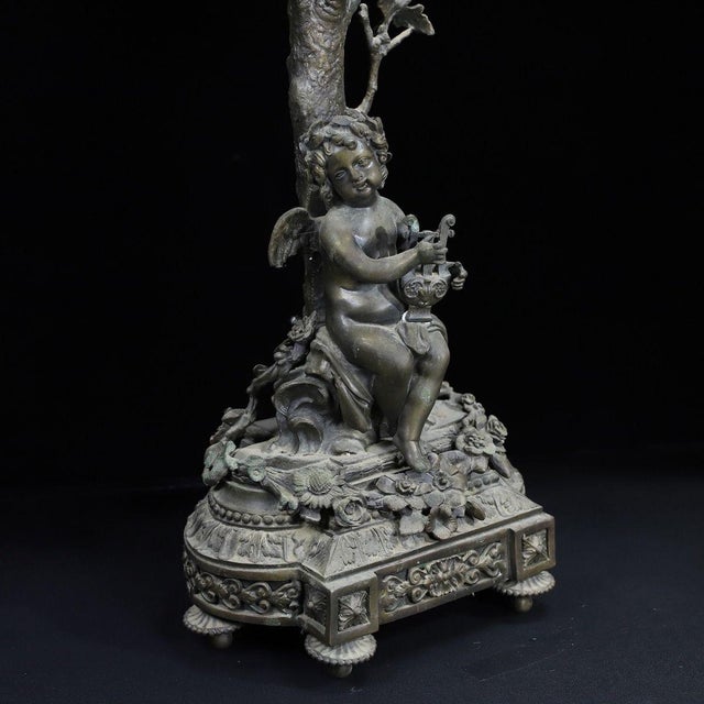 Pair of Large Vintage French Rococo Style Bronze Cherub Candelabras For Sale - Image 4 of 10