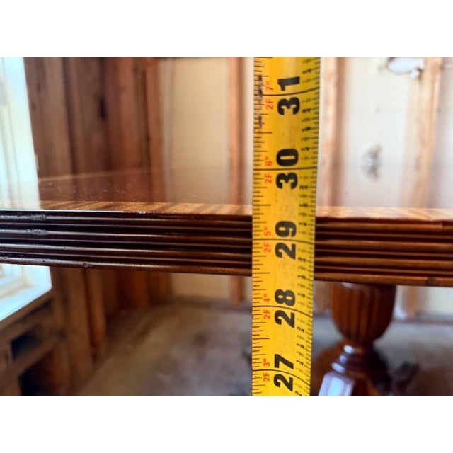 Mid 20th Century Vintage Regency Style Cross Banded Mahogany Dining Table With 2 Leaves by Biggs Furnture For Sale - Image 17 of 17