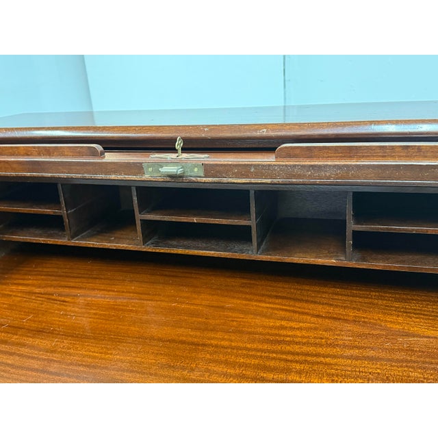 Brown Victorian Lebus Manner Oak Roll Top Desk For Sale - Image 8 of 12