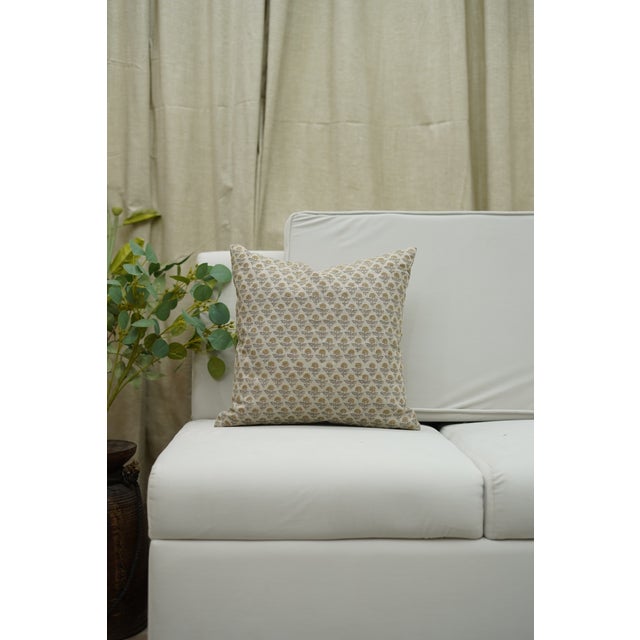 Fabdivine Gulmohar Handmade Block Print Pillow Cover Pure Linen Floral Decorative 14x36 Inches Cushion Cover For Sale - Image 9 of 9