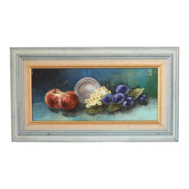French Fruit Still Life Painting on Canvas, Signed For Sale