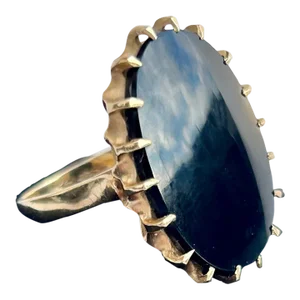 Oval Black Onyx Slab 14k Yellow Gold Ring Size 6.75