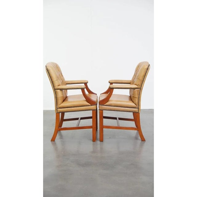 Chesterfield Dining or Conference Chairs in Light Cognac Cowhide Leather, Set of 5 For Sale - Image 3 of 18