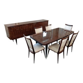 Art Deco French Elegance in Macassar Complete Dining Room with Fine Inlays, 1930s, Set of 8 For Sale
