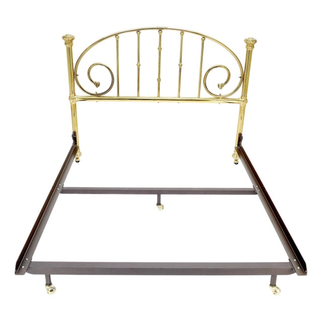 Queen Size Brass Headboard Bed w/ Matching Metal Frame For Sale
