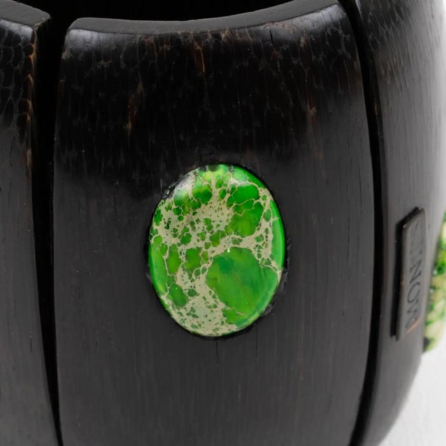 Monies Massive Ebony Wood and Stone Cabochons Stretch Bracelet Bangle For Sale - Image 12 of 15