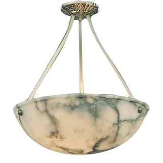 Antique French Alabaster Lighting Bowl, Black and White With Brushed Nickel Hardware For Sale