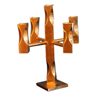 Swedish Brass Five-Arm Candelabra by Lars Åkesson for Vallonmässing For Sale