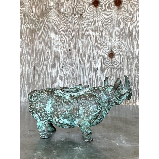 Metal Vintage Asian Bronze Temple Rhino For Sale - Image 7 of 9
