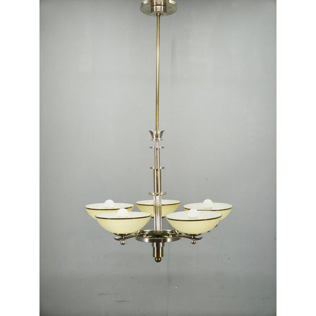 Art Deco Nickel Chandelier with Champagne Glass Shades, 1930s For Sale - Image 13 of 15