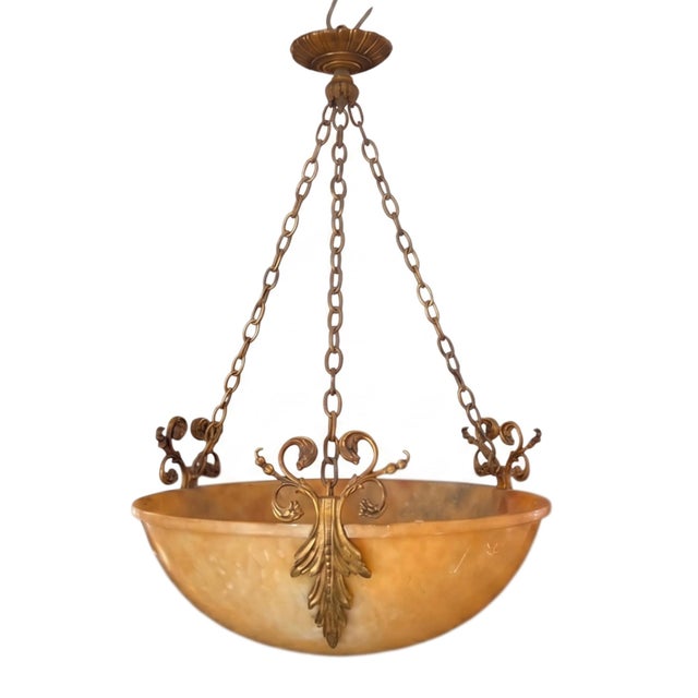 French Alabaster and Gilt Bronze Plafonnier, Early 1900s For Sale - Image 6 of 6