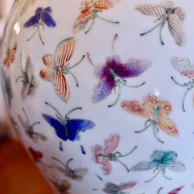 Pair of Large Chinese Thousand Butterfly Pattern Polychrome Vases For Sale - Image 9 of 12