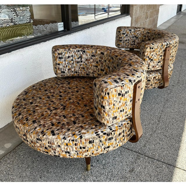 Wood Large Oversize Round Adrian Pearsall Swivel Chairs in Painted Velvet Upholstery - A Pair For Sale - Image 7 of 12