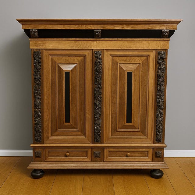 Wood Dutch Renaissance Style Cushioned Cabinet in Wood For Sale - Image 7 of 7