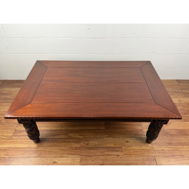 Safari 1990s Polo Ralph Lauren Henredon Mahogany Carved Safari Collection Wood Coffee Table For Sale - Image 3 of 10
